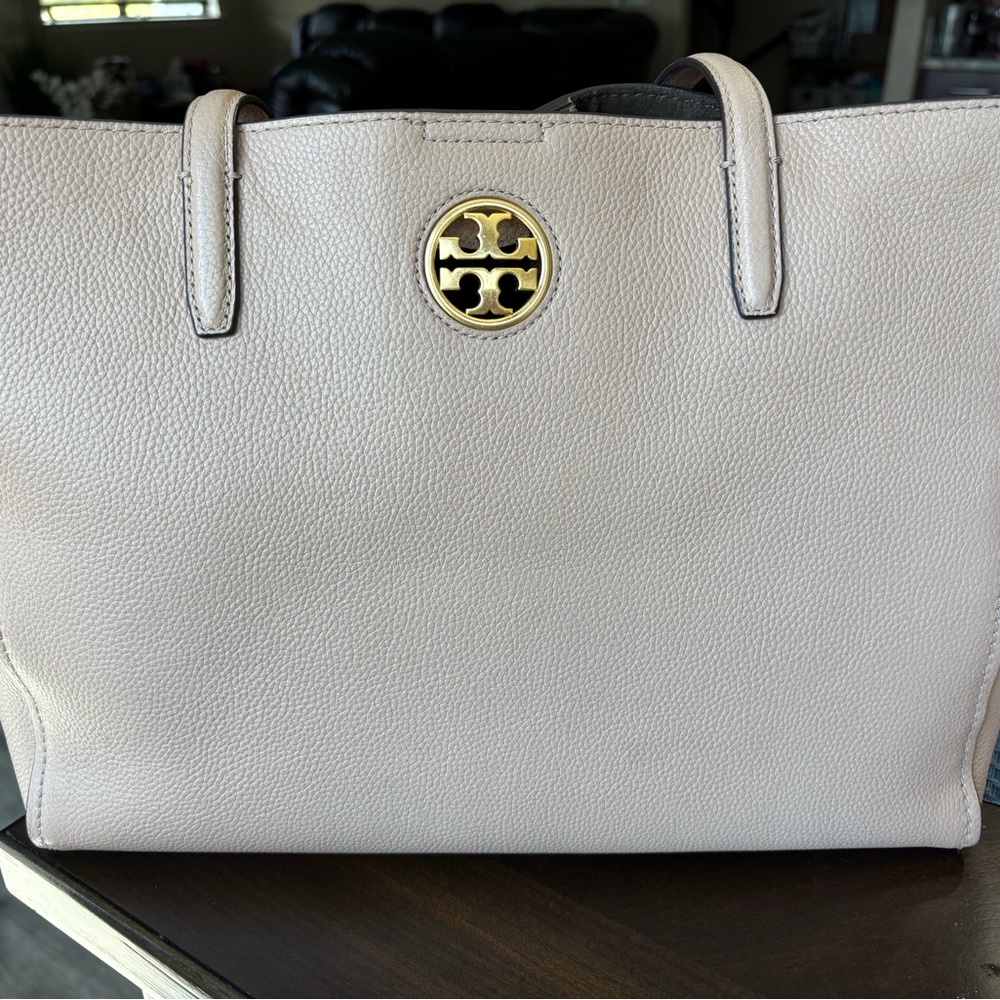 Tory Burch Light Beige Tote with Gold Logo